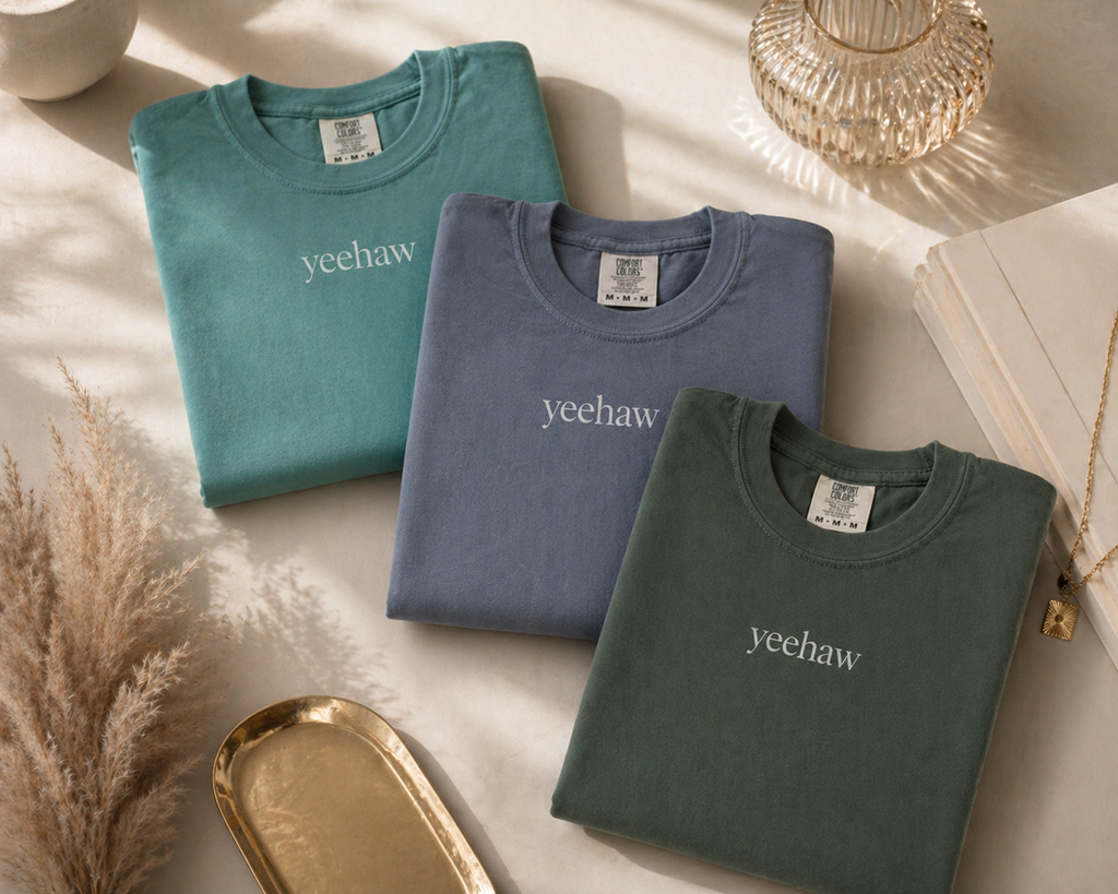 Minimalist Yeehaw T-Shirt Western Aesthetic Tee Vintage Comfort Colors Shirt Cowgirl Graphic Tee Neutral Everyday Shirt